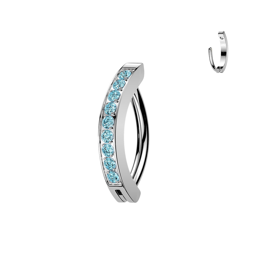 TITANIUM DAINTY CRYSTAL LINED BELLY CLICKER HINGE RING - 16 GAUGE - 8MM
