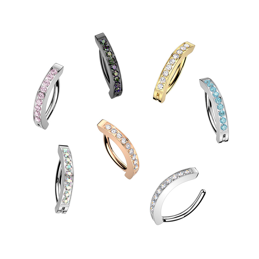 TITANIUM DAINTY CRYSTAL LINED BELLY CLICKER HINGE RING - 16 GAUGE - 8MM