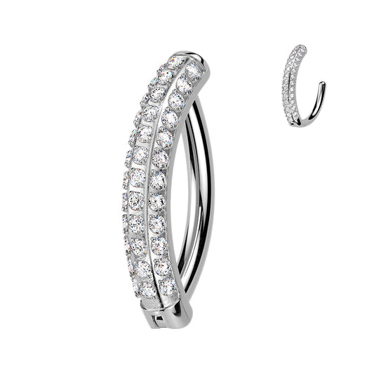 TITANIUM ULTIMATE CRYSTAL TRIPLE LINED BELLY CLICKER HOOP - 14 GAUGE - 10MM