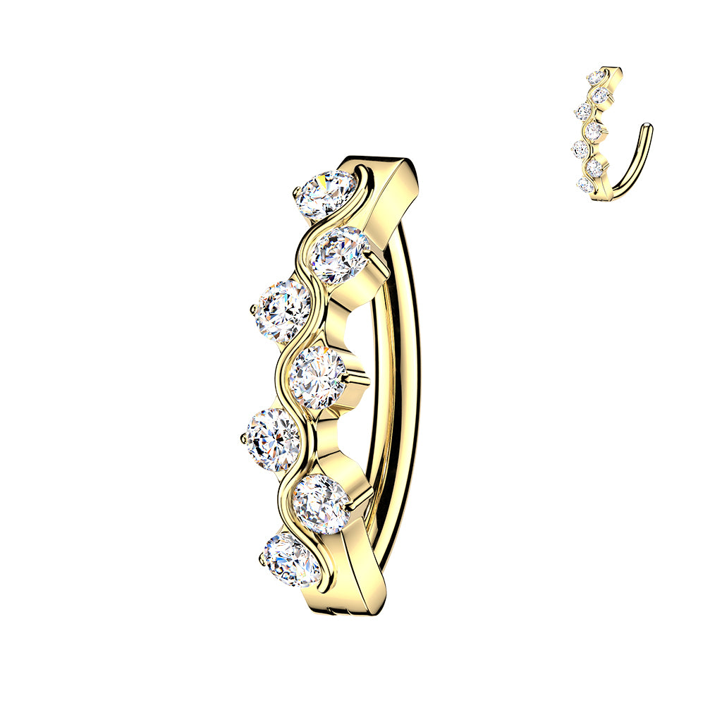 TITANIUM GOLD CRYSTAL WAVE BELLY CLICKER HOOP- 10MM - 14 GAUGE