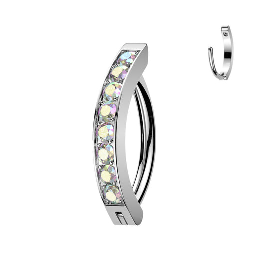 TITANIUM AURORA CRYSTAL LINED BELLY CLICKER HINGE BAR - 14 GAUGE - 11MM