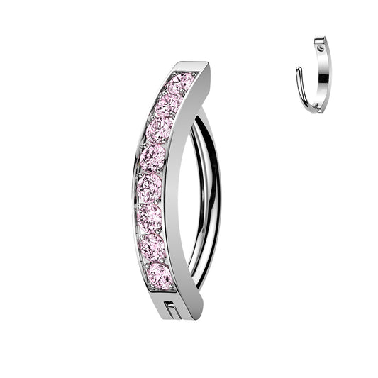 TITANIUM PINK CRYSTAL LINED BELLY CLICKER HINGE BAR - 14 GAUGE - 11MM