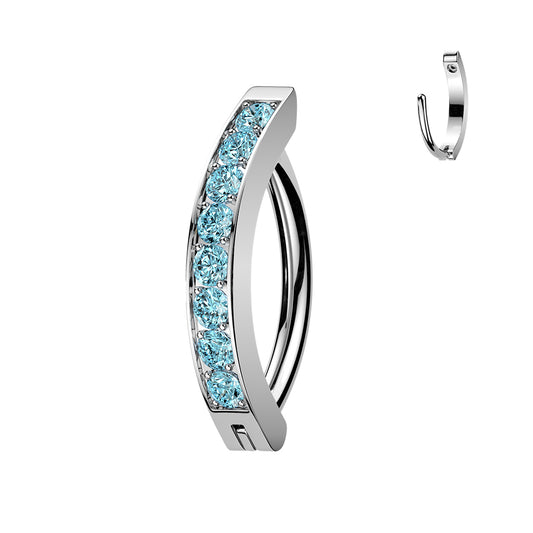 TITANIUM BLUE CRYSTAL LINED BELLY CLICKER HINGE BAR - 14 GAUGE - 11MM