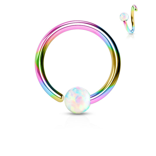 RAINBOW OPAL BENDABLE NOSE RING - 20 GAUGE 6MM - 8MM