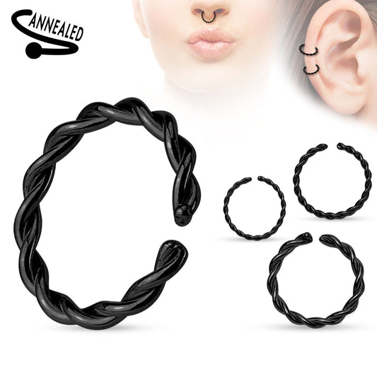 BLACK TWISTED BRAIDED BENDABLE NOSE RING - 8MM - 20 GAUGE