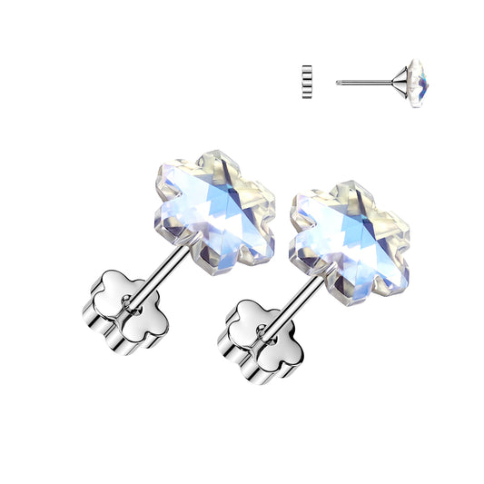 AURORA CRYTAL FLOWER FLAT BACK EARRING STUDS - 20 GAUGE - 8MM