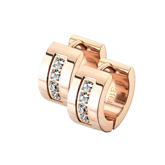 ROSE GOLD CHUNKY CRYSTAL HUGGIE HOOP EARRINGS - 20 GAUGE - 8MM
