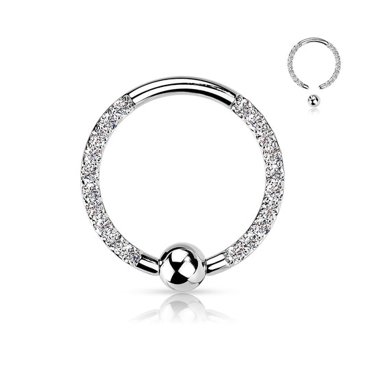 TITANIUM CRYSTAL PAVED CAPTIVE BEAD RING - 16 GAUGE - 8MM