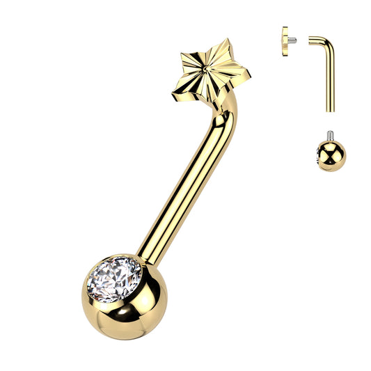 TITANIUM GOLD CRYSTAL & STAR CHRISTINA PIERCING BARBELL VCH