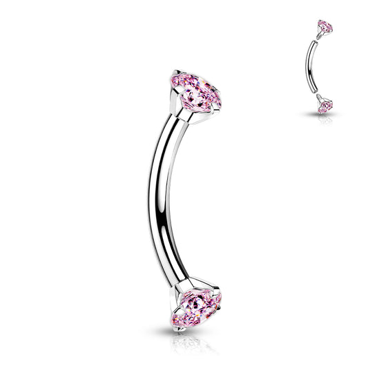 TITANIUM PINK DOUBLE CRYSTAL CURVED BARBELL - 8MM - 16 GAUGE