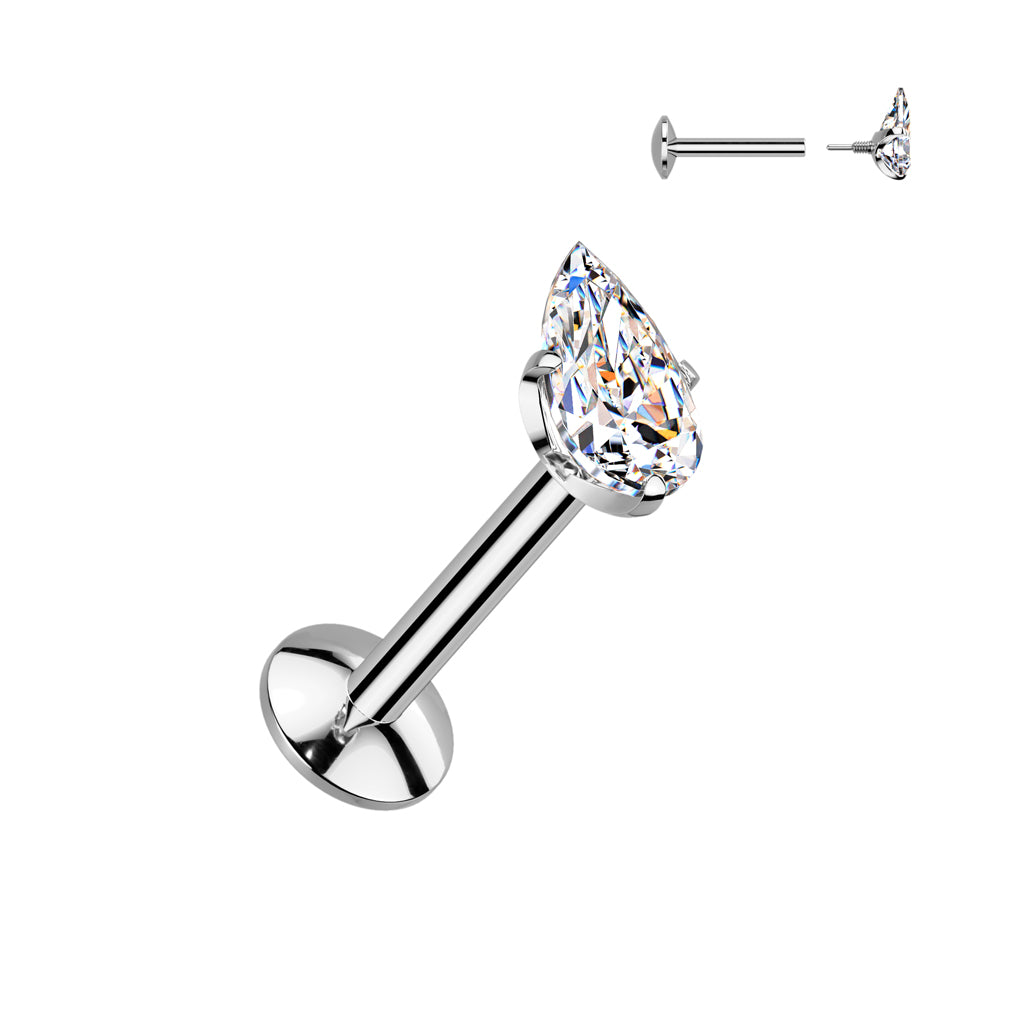 TITANIUM CRYSTAL TEARDROP FLAT BACK LABRET - 6MM