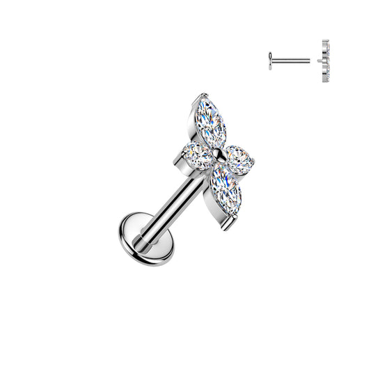 TITANIUM MARQUISE FLOWER LEAF FLAT BACK LABRET - 16 GAUGE - 6MM