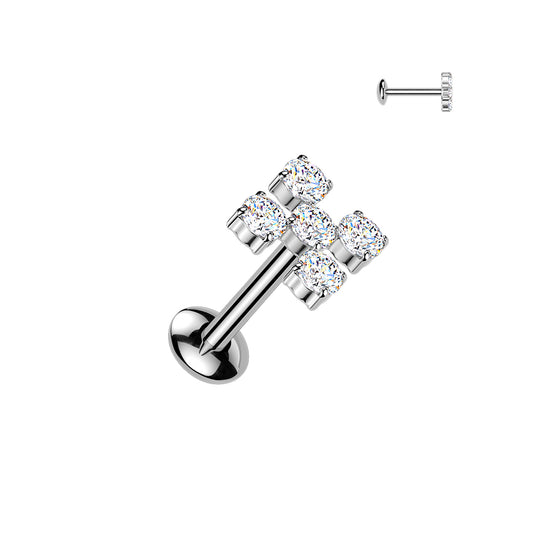 TITANIUM CRYSTAL CLOVER LABRET - 16 GAUGE - 6MM