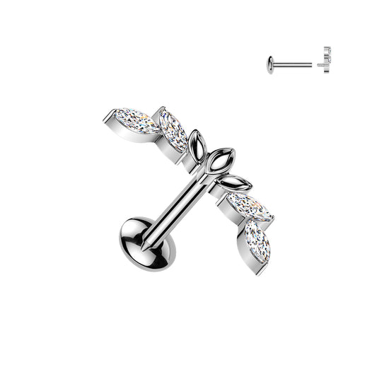 TITANIUM CRYSTAL MARQUISE FLAT BACK LABRET - 16 GAUGE - 6MM
