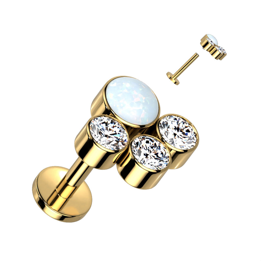 TITANIUM OPAL & CRYSTAL PAW PRINT FLAT BACK LABRET STUD