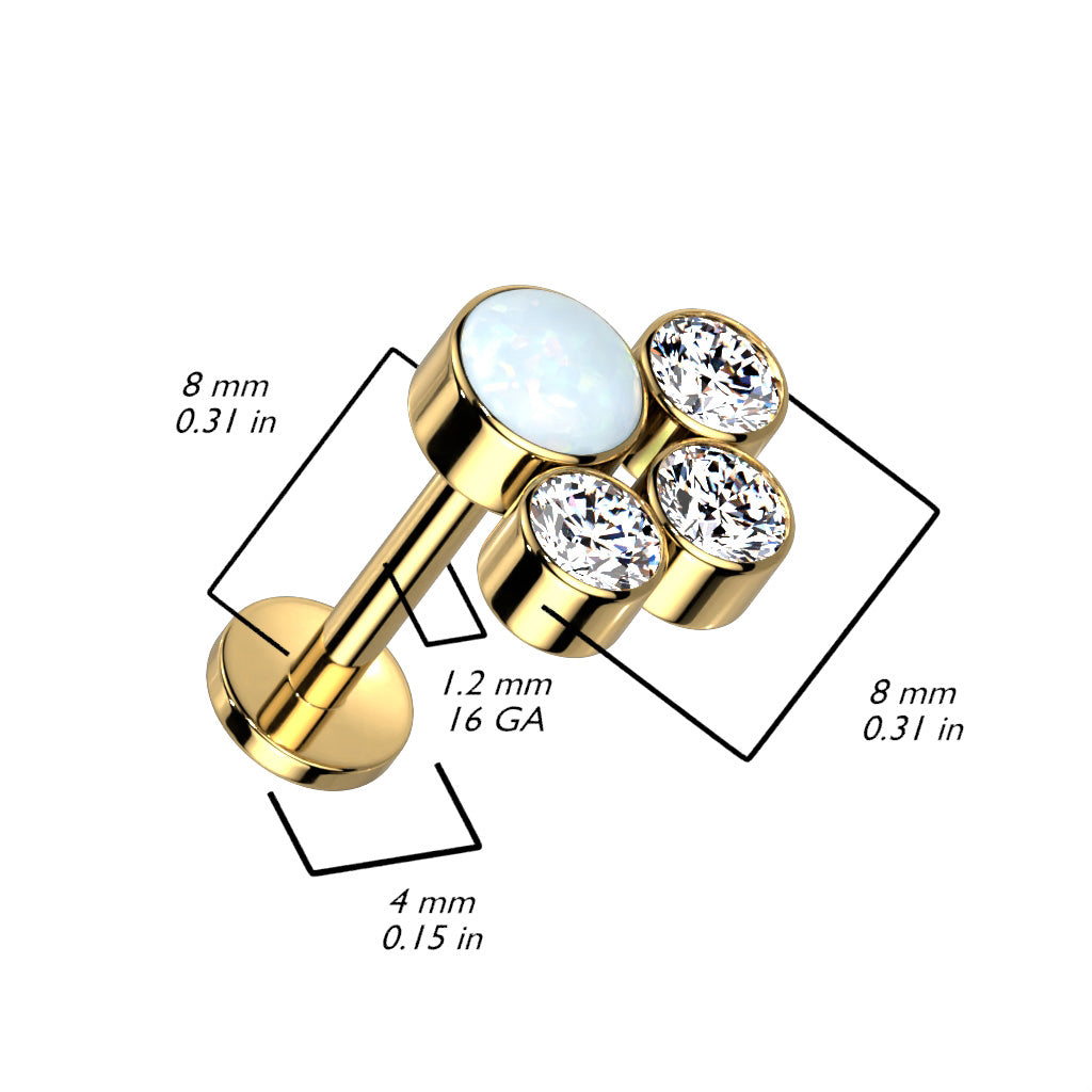 TITANIUM OPAL & CRYSTAL PAW PRINT FLAT BACK LABRET STUD