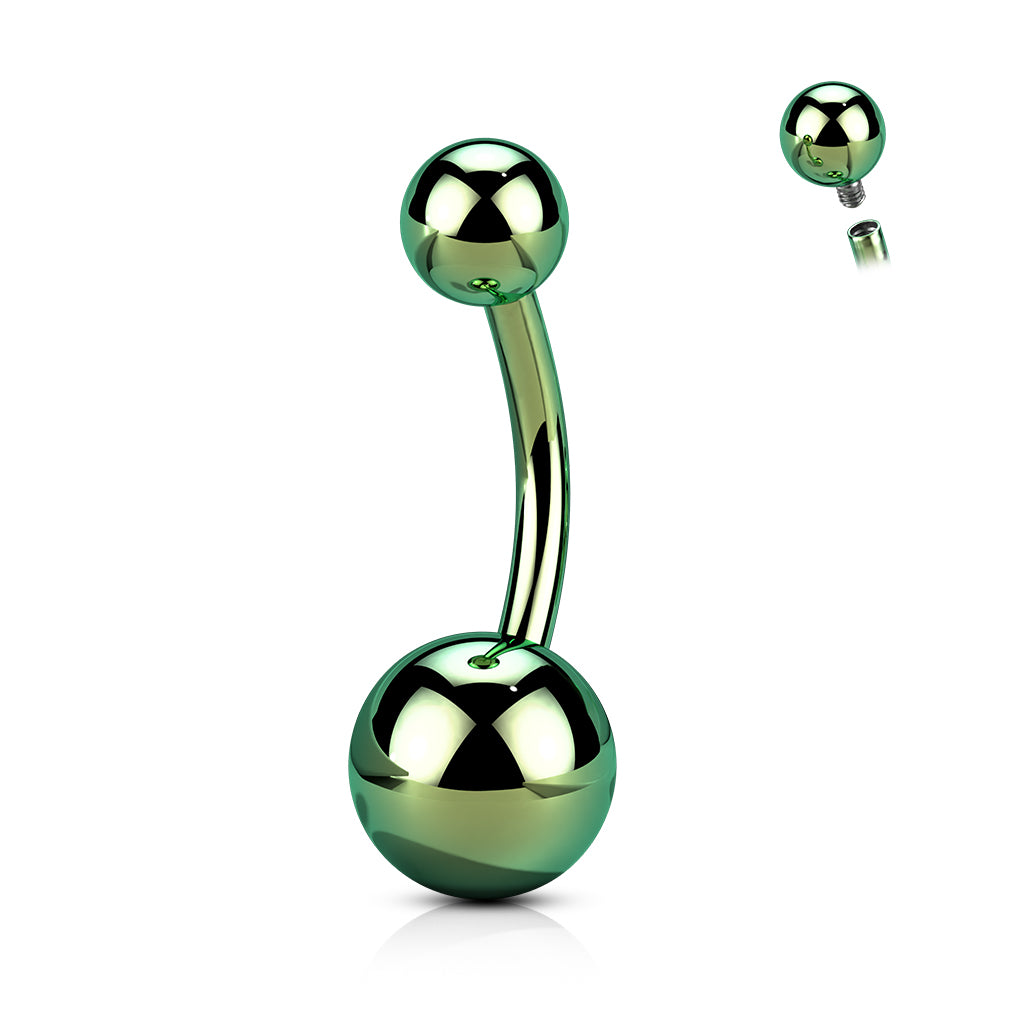 TITANIUM METALLIC GREEN PVD PLATED BELLY BAR - 10MM - 14 GAUGE