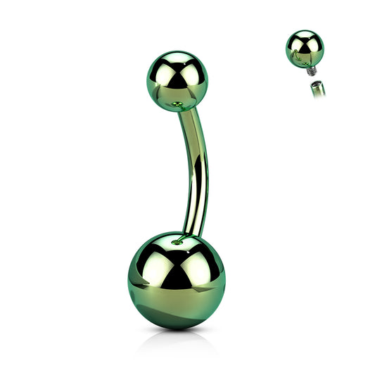 TITANIUM METALLIC GREEN PVD PLATED BELLY BAR - 10MM - 14 GAUGE