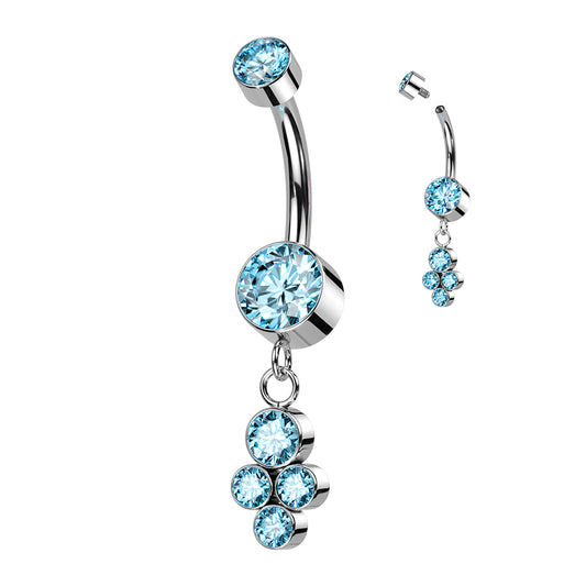 TITANIUM BLUE CRYSTAL CHARM DANGLY BELLY BAR - 14 GAUGE - 10MM