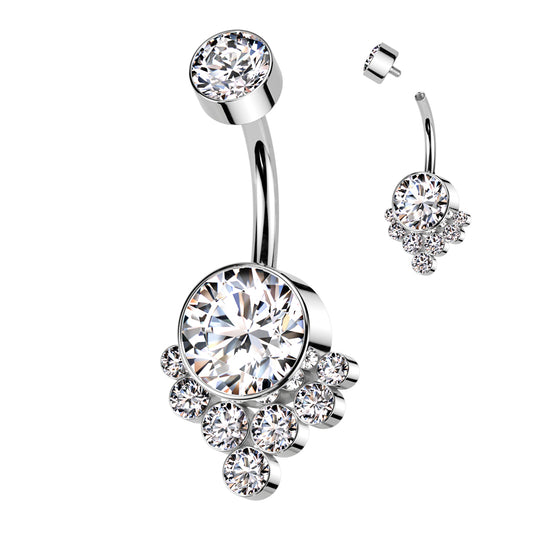 TITANIUM CRYSTAL CLUSTER BELLY BAR - 10MM - 14 GAUGE