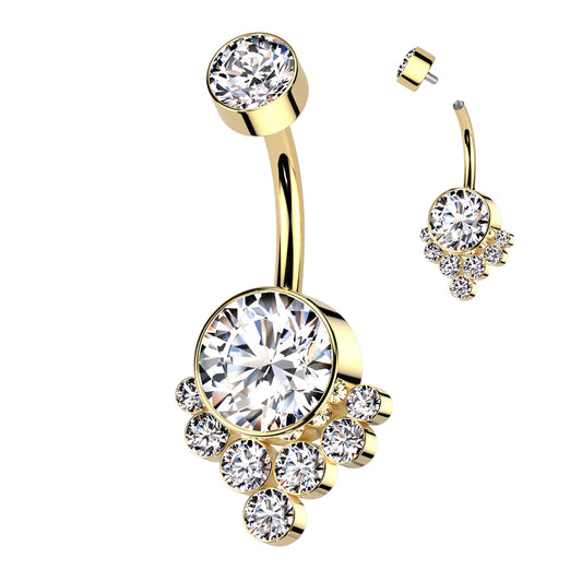 TITANIUM GOLD CRYSTAL CLUSTER BELLY BAR - 10MM - 14 GAUGE