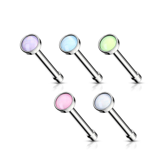 MULTI PACK OF 5 ILLUMINATING OPAL NOSE STUDS - 20 GAUGE - 6MM