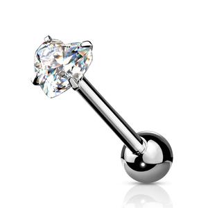 SPARKLE  CRYSTAL HEART TOP TONGUE BARBELL - 16MM