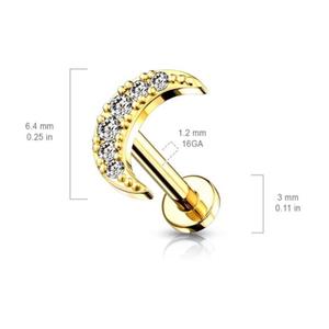 16 Gauge Internally Threaded Flat Back Crystal Moon Stud Suitable for cartilage, tragus, labret, monroe & more Female Male Birthday Engagement Metal Coating