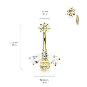 CRYSTAL WING BUMBLE BEE BELLY BAR - 10MM