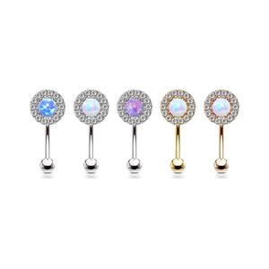 6mm Opal Center with CZ Paved Surrounding 316L Surgical Steel Eyebrow Rings/ Curved Barbells