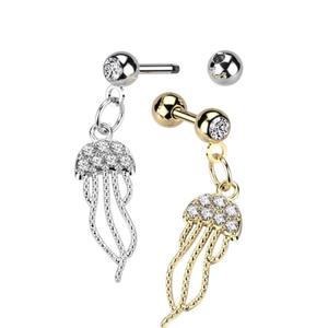 CRYSTAL JELLYFISH CHARM EAR BARBELL - 6MM