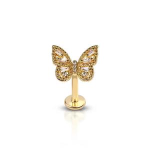 LARGE CRYSTAL FILLED BUTTERFLY FLATBACK LABRET STUD