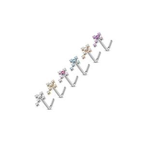 DAINTY CRYSTAL CROSS L BEND NOSE STUD