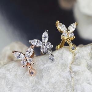 CRYSTAL BUTTERFLY & TEARDROP CHARM EAR BARBELL - 6MM