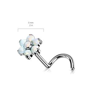 TITANIUM OPAL & CRYSTAL FLOWER SCREW NOSE STUD