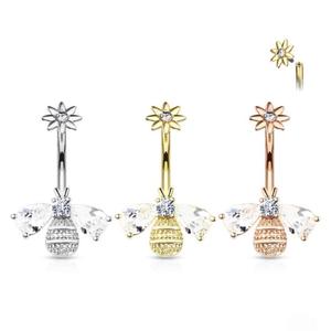 CRYSTAL WING BUMBLE BEE BELLY BAR - 10MM