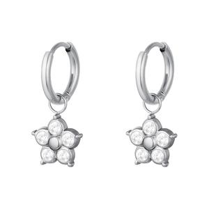 CRYSTAL FLOWER HUGGIE HOOPS EARRINGS