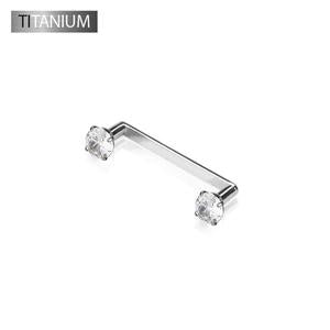 IMPLANT GRADE SOLID TITANIUM CZ PRONG BASIC FLAT SURFACE BAR