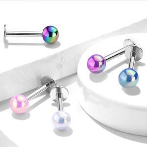 METALLIC TOP FLAT BACK LABRET STUD - 8MM