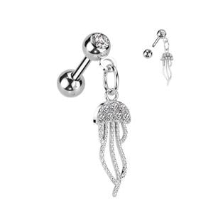 CRYSTAL JELLYFISH CHARM EAR BARBELL - 6MM