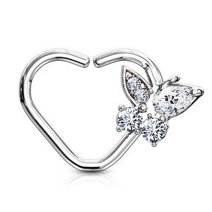 LOVE HEART & CRYSTAL BUTTERFLY HEART HOOP - 8MM