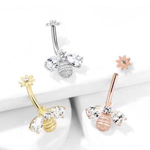 CRYSTAL WING BUMBLE BEE BELLY BAR - 10MM