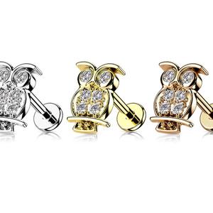 16 GAUGE INTERNALLY THREADED CRYSTAL OWL STUD