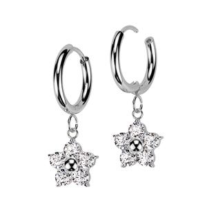 CRYSTAL FLOWER CHARM HOOP 10MM EARRINGS - WATERPROOF