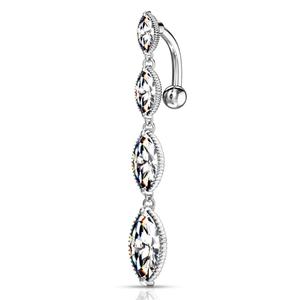 CRYSTAL TEARDROP REVERSE CHARM BELLY BAR - 10MM