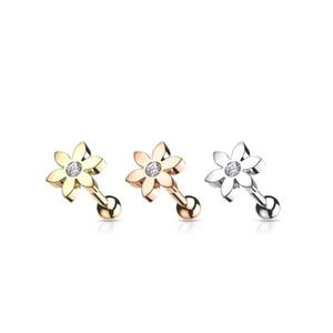 CUTE FLOWER WITH CRYSTAL CENTRE BARBELL STUD