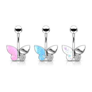 OPAL GLITTER BUTTERFLY BELLY BAR - 10MM