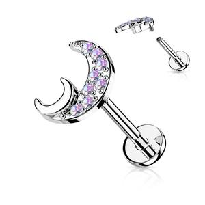 DOUBLE CRYSTAL MOON FLAT BACK LABRET STUD