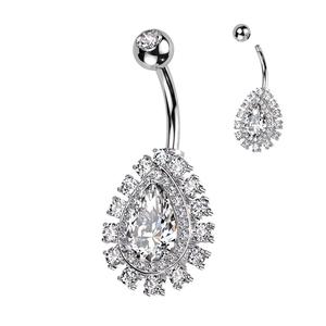 TEARDROP CLUSTER OF CRYSTALS STATEMENT BELLY BAR - 10MM