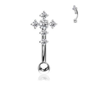 DAINTY CRYSTAL CROSS TOP CURVED BARBELL - 8MM